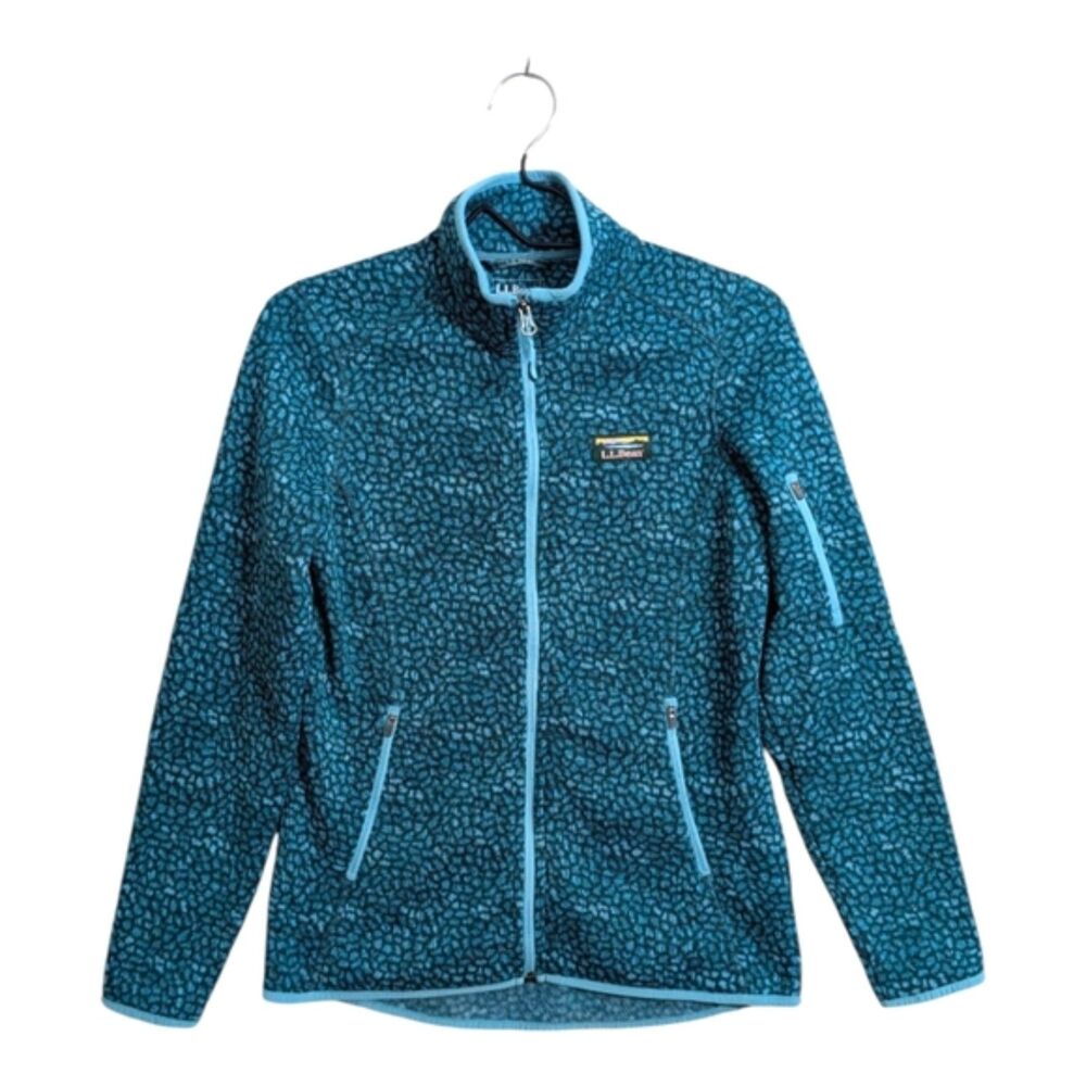 L.L.Bean Women's Full Zip Sweater Fleece Jacket Green Aqua Mock Neck Pockets XS
